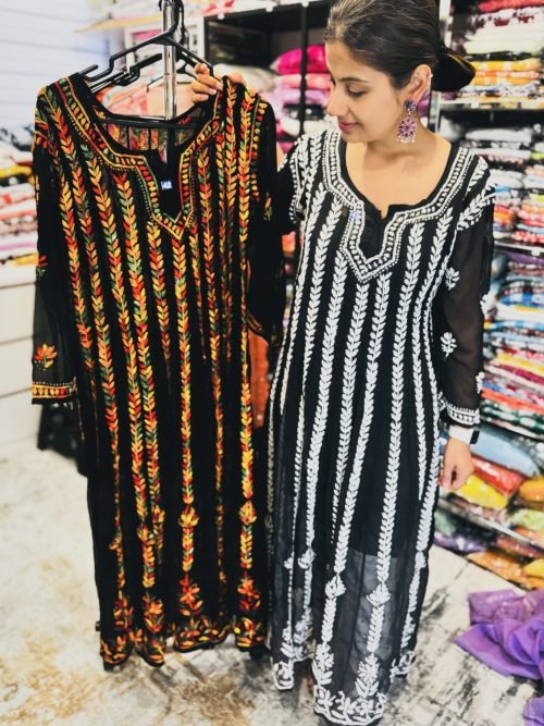 Georgette Black Chikankari Anarkali with Inner