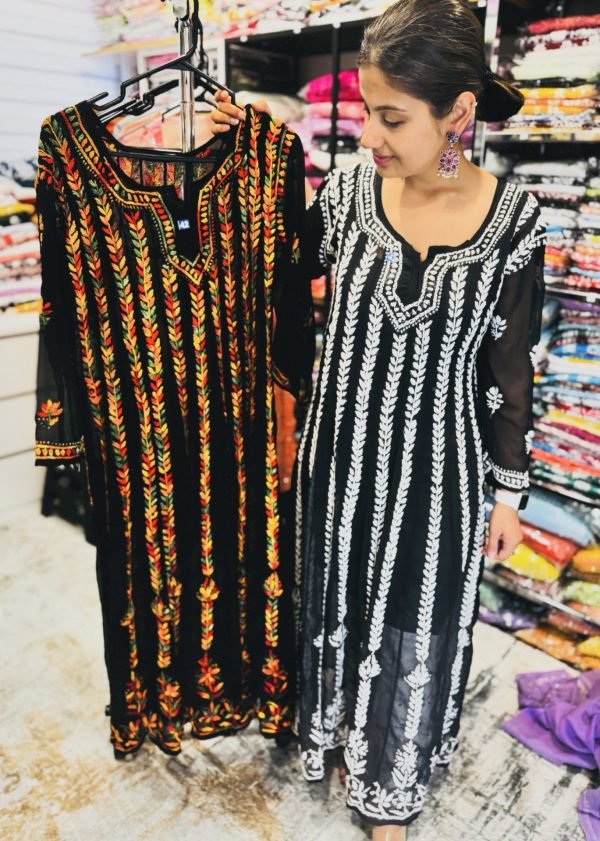 Georgette Black Chikankari Anarkali with Inner