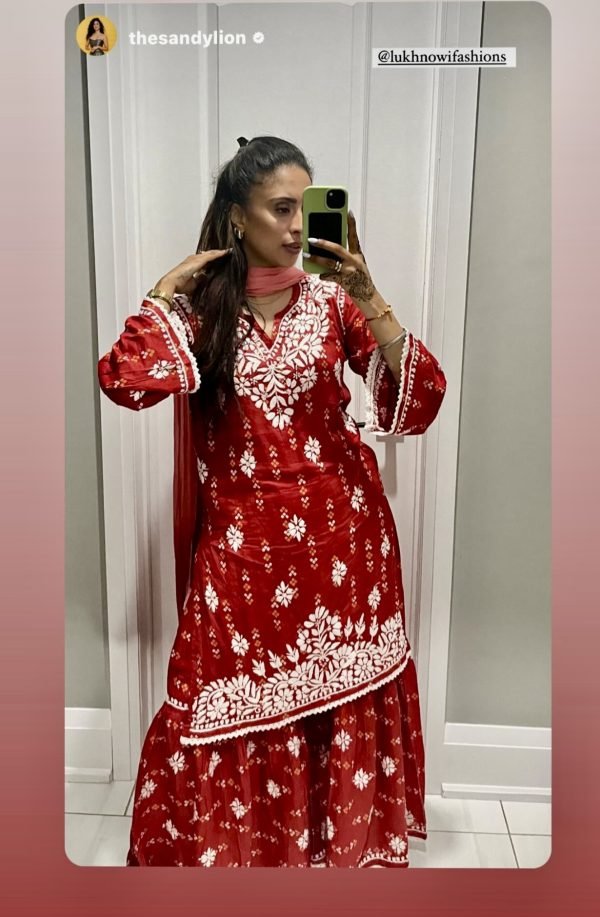 Printed Malmal Gharara Sets (Meera Kapoor) - Kurti, Gharara and Dupatta - 3Pc (Yellow, Red, Pink)