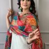 Cotton Chikan Suit with Bandhani Jaipuri Style Dupatta - 3Pc - White