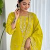 Pure Crepe Jaipuri Suit - 3Pc - Neon Yellow