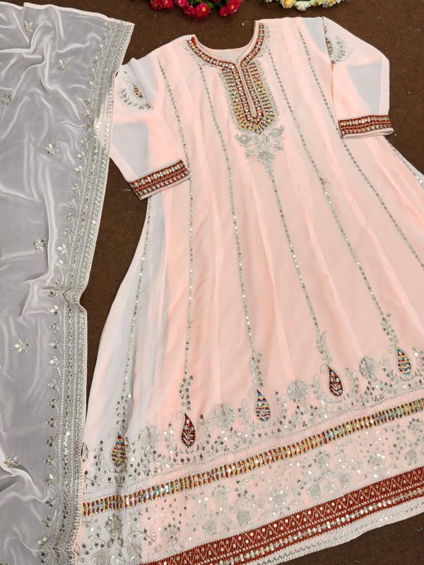 Fox Georgette Anarkali Sequence Embroidered with Dupatta - 2Pc - Peach