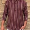Mens Cotton Short Kurta - Golden Striped - 5 Colors