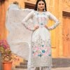 Chinnon Silk Straight Designer Suit- 3Pc Kurti, Pant & Dupatta - Green, White & Peach Pink