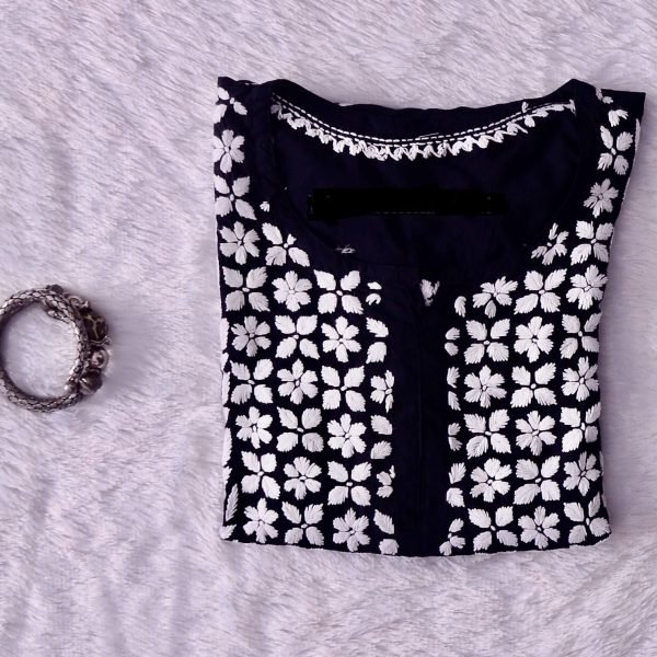 Modal Chikankari Short Kurti - Black