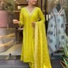 Roman Silk Suit with Banarasi Dupatta - Plus Sizes only - 3Pc - Neon Yellow