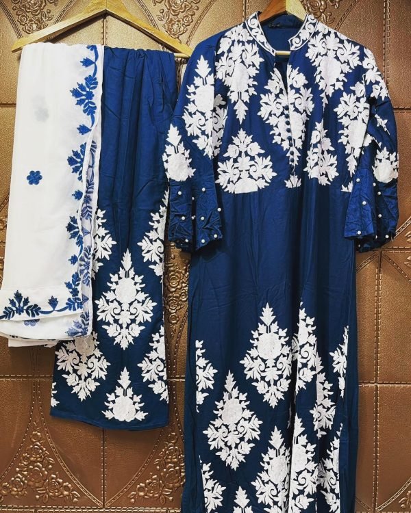 Kashmiri Embroidery Band Neck Suits - 3Pc