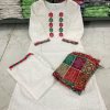 Cotton Chikan Suit with Bandhani Jaipuri Style Dupatta - 3Pc - White