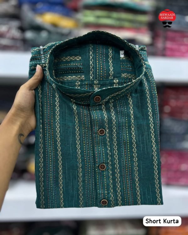 Mens Cotton Short Kurta - Golden Striped - 5 Colors