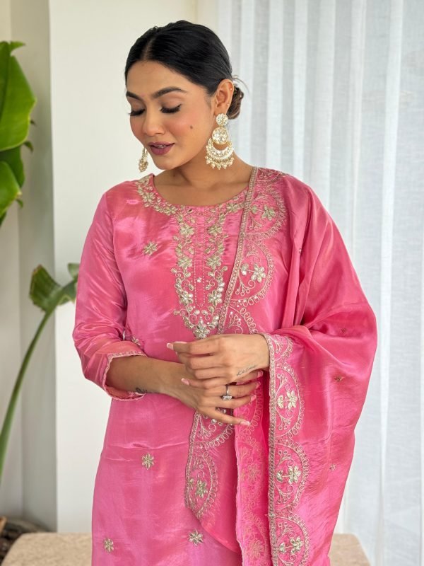 Pure Crepe Jaipuri Suit - 3Pc - Pink