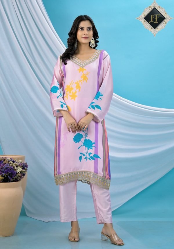 Pure Crepe Jaipuri Suit - 3Pc - Floral Pink