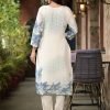 Pure Crepe Jaipuri Suit - 3Pc - White Blue Floral