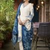 Pure Crepe Jaipuri Suit - 3Pc - White Blue Floral