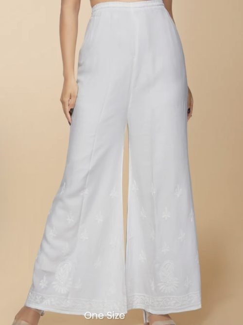 Chikankari Bell Bottom Umbrella Palazzo - White - Freesize