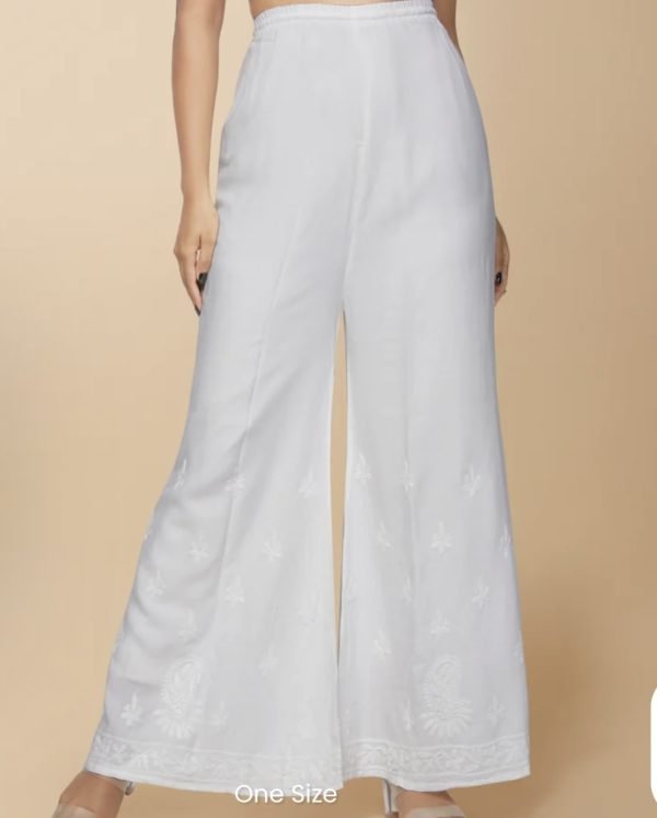 Chikankari Bell Bottom Umbrella Palazzo - White - Freesize