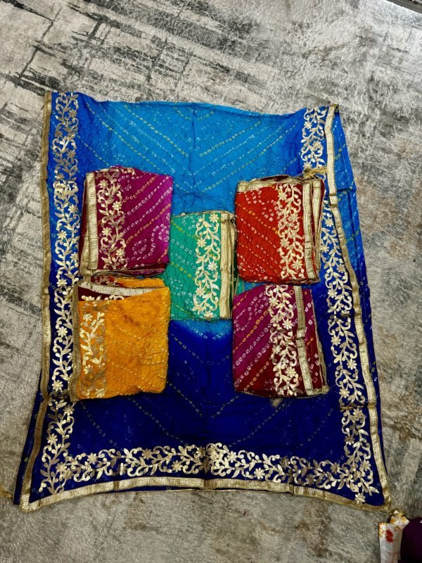 Bandhani Print Multicolored Ombre Dupatta With Golden Border - Chiffon