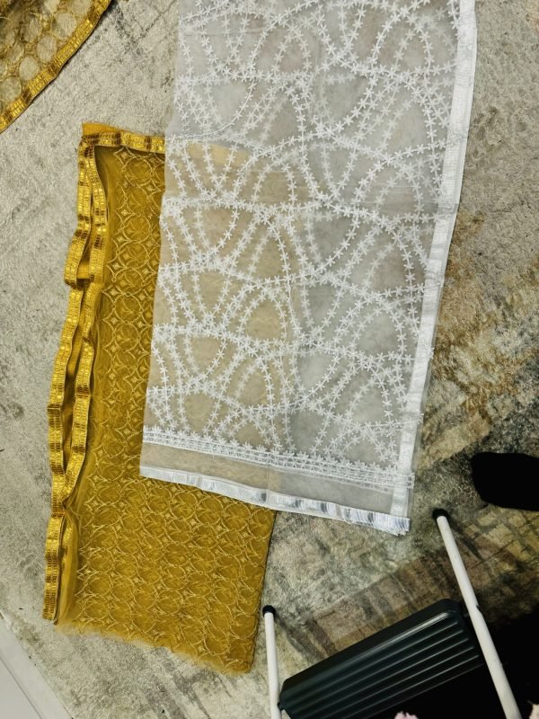 Chiffon Dupatta With Laced Border - Golden & Silver