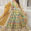 Fox Georgette Anarkali Sequence Embroidered with Dupatta - 2Pc - Green & Red