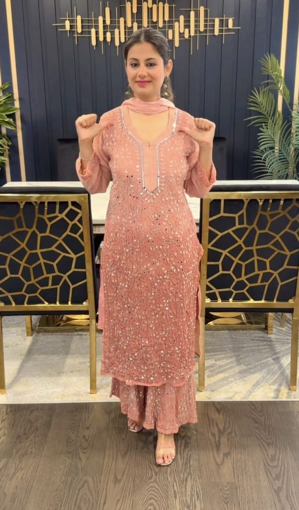 Georgette Chikankari Mirror Work Suits Ombre Colors (With Matching Inner) - 4Pc