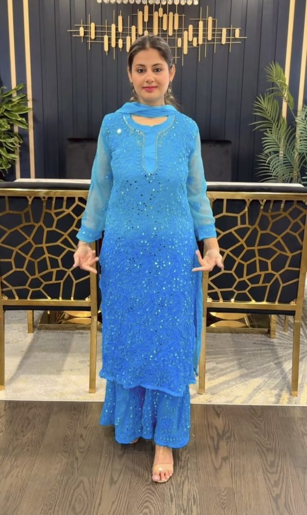 Georgette Chikankari Mirror Work Suits Ombre Colors (With Matching Inner) - 4Pc