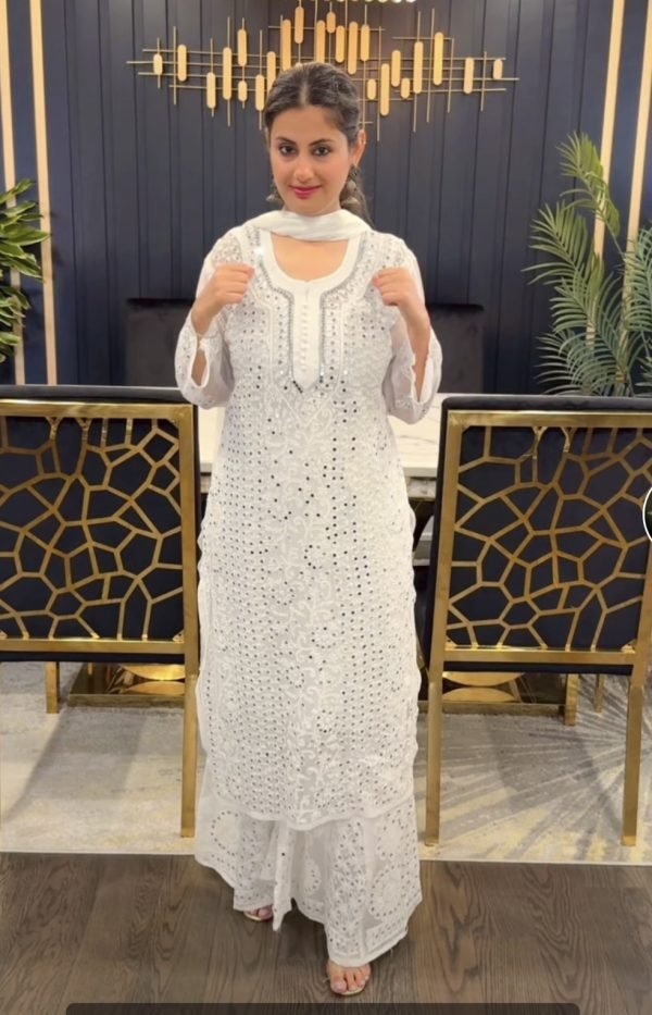 Georgette Chikankari Mirror Work Suits Ombre Colors (With Matching Inner) - 4Pc