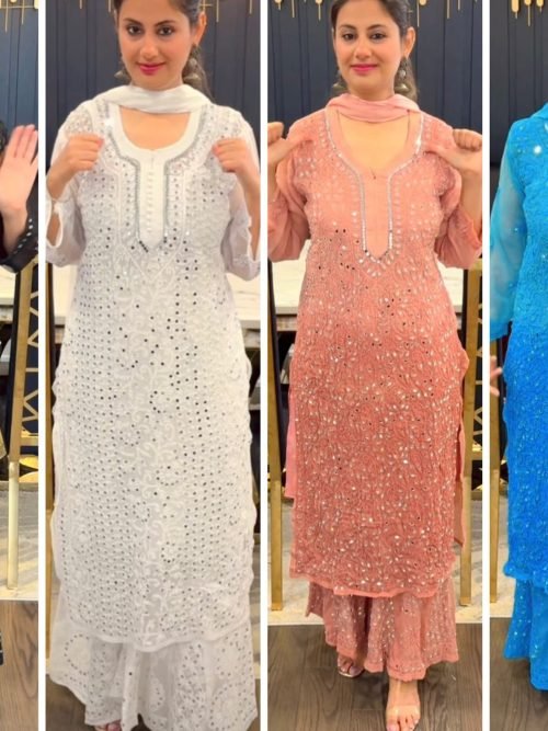 Georgette Chikankari Mirror Work Suits Ombre Colors (With Matching Inner) - 4Pc
