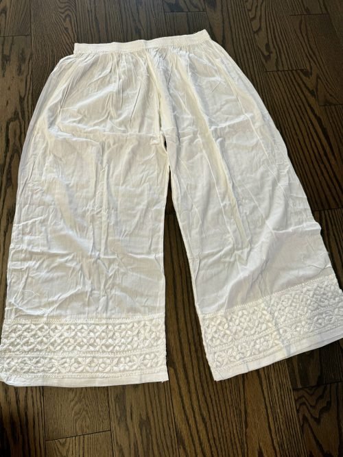 Chikankari Plus Size Palazzo Women's Pant - Freesize (L to 5XL) - White