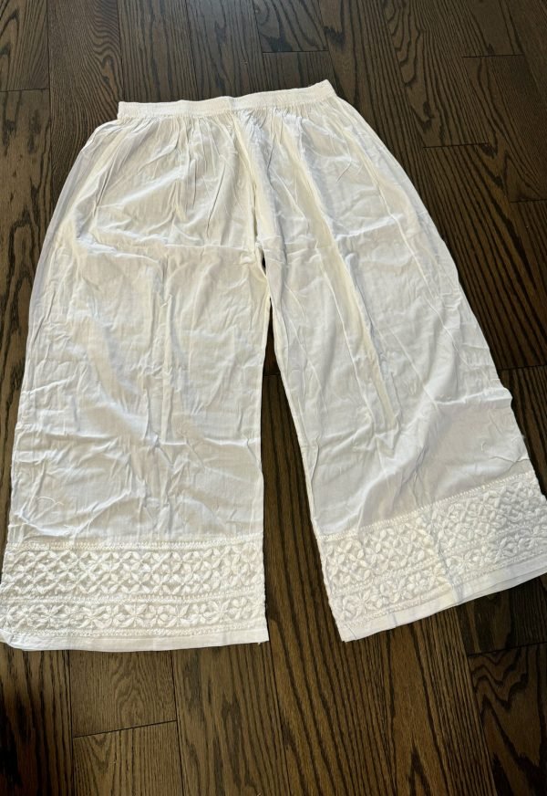 Chikankari Plus Size Palazzo Women's Pant - Freesize (L to 5XL) - White