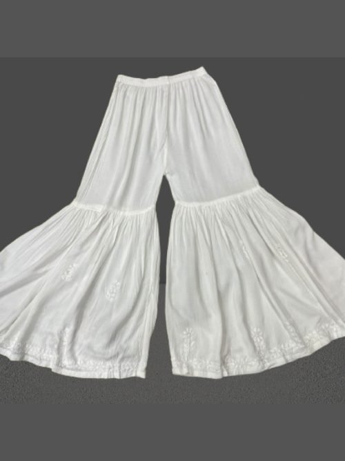 Chikankari Gharara Bottoms Women Pants - Freesize fits upto Large