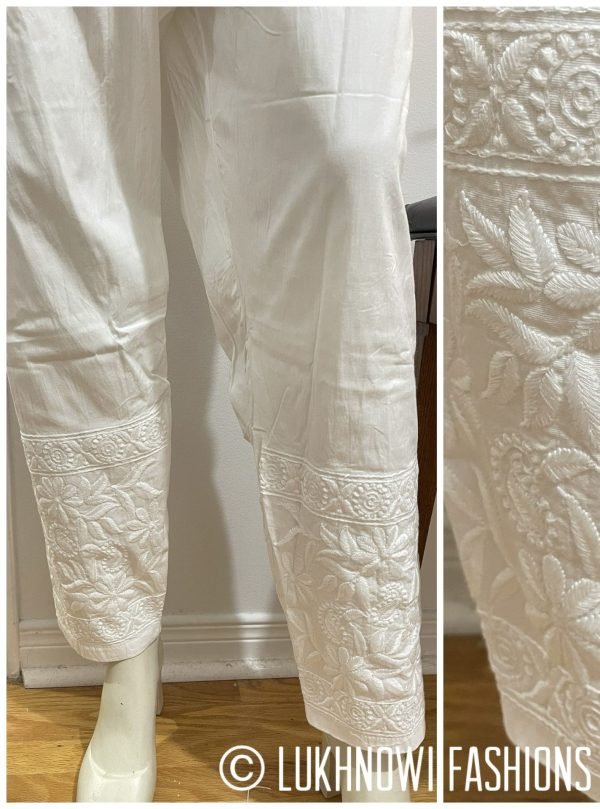 Stretchable Lycra Cotton Chikankari Pants (With Pockets) - Black & White - Freesize