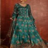 Chinnon Jaipuri Anarkali with Dupatta & Pant -  3Pc - Green Floral