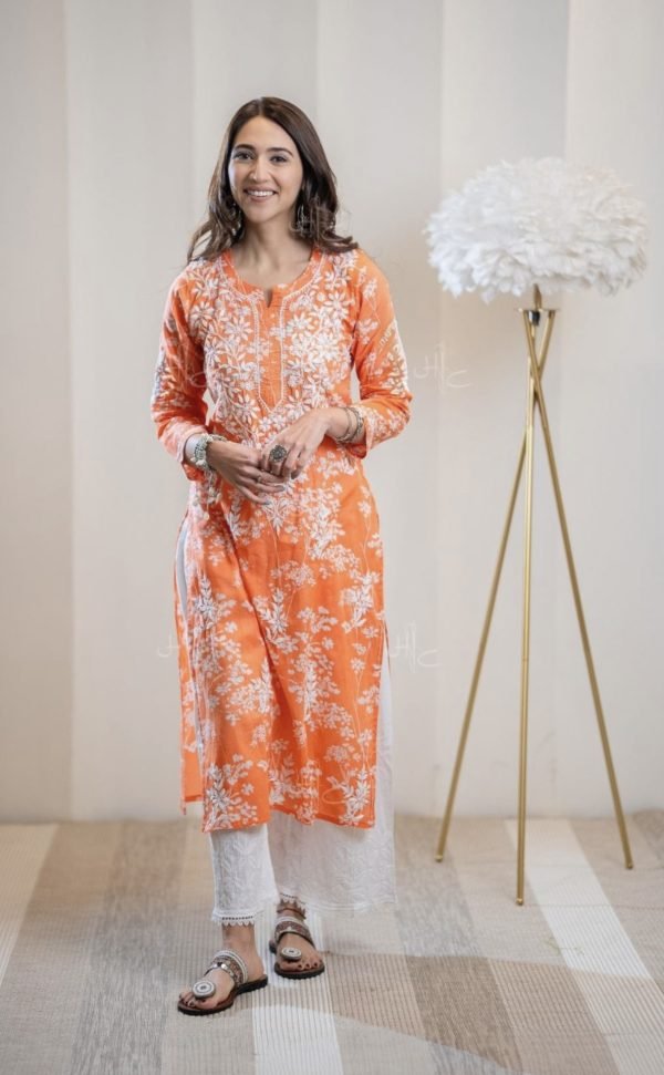 IMG_5315 Georgette Chikankari Printed Kurti (With Matching Inner) - Hand Embroidered