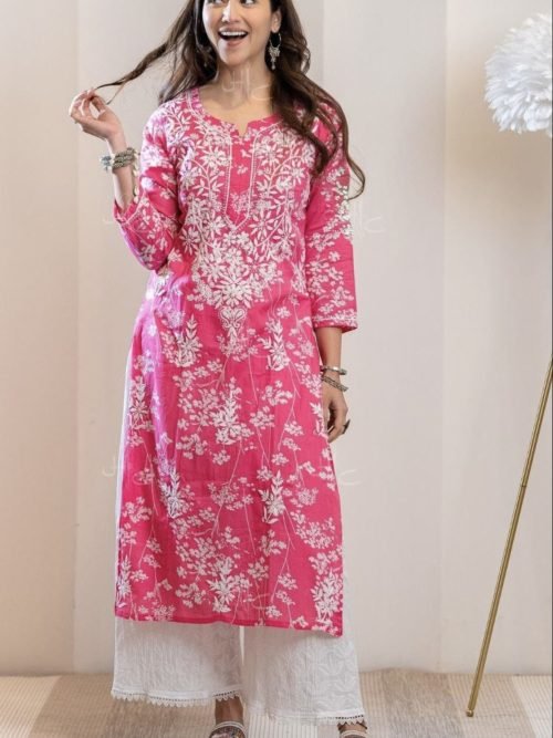 Georgette Chikankari Printed Kurti (With Matching Inner) - Hand Embroidered