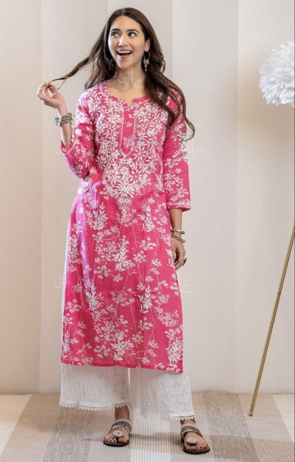 IMG_5316 Georgette Chikankari Printed Kurti (With Matching Inner) - Hand Embroidered