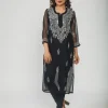 Mirror Georgette Kurti Georgette Black Chikankari Mirror Work Kurti (With Black Inner)