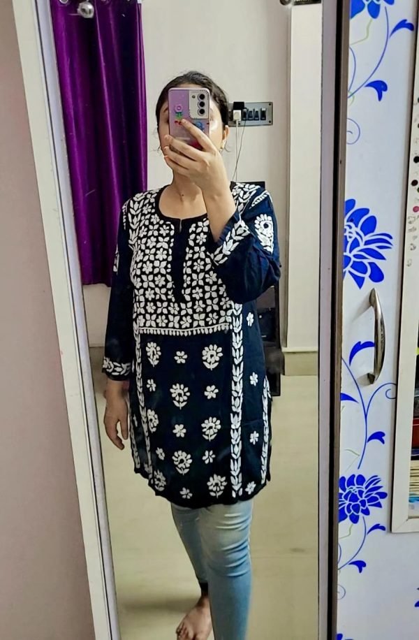 Modal Chikankari Short Kurti - Black