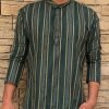 Mens Cotton Short Kurta - Golden Striped - 5 Colors
