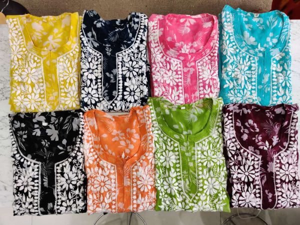 b19f165f-1a05-45ab-a1fa-c300699410a6 Georgette Chikankari Printed Kurti (With Matching Inner) - Hand Embroidered