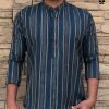 Mens Cotton Short Kurta - Golden Striped - 5 Colors