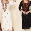 df90d81a-8e3c-4c1f-b74b-3e55f8cc3042 Modal Chikankari Kurti with Multicolored Embroidery - Black & Off White