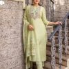 Premium Muslin Fabric Suit with Pants and Block Print Chaderi Dupatta - Green