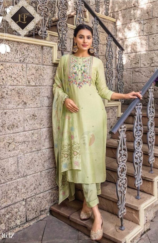 Premium Muslin Fabric Suit with Pants and Block Print Chaderi Dupatta - Green