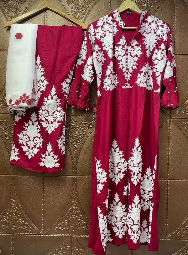 Kashmiri Embroidery Band Neck Suits - 3Pc
