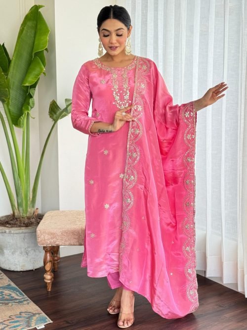 Pure Crepe Jaipuri Suit - 3Pc - Pink