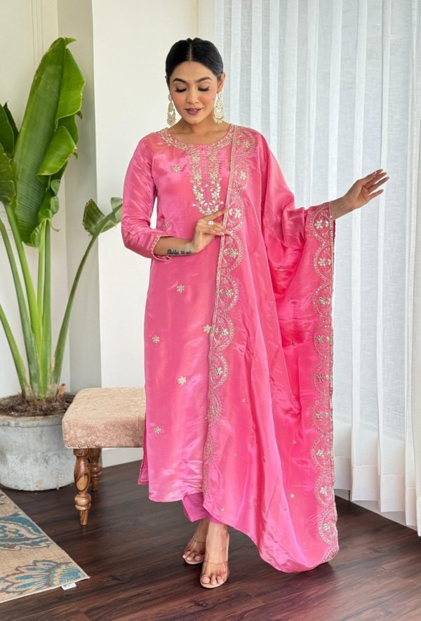 Pure Crepe Jaipuri Suit - 3Pc - Pink