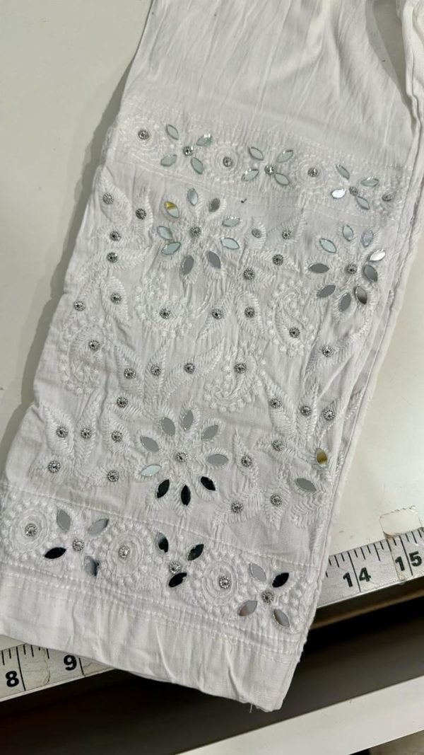 Chikankari Strectchable Mirrored Women Pants (With Pockets) - Freesize Fits Upto Large