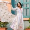 Chinnon Silk Nyra Cut Suit- 3Pc Kurti, Pant & Dupatta - White with Pink