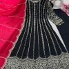 Georgette 3Pc Anarkali Suit - Anarkali, Pants & Dupatta - Black and White (Sunny Leone)