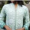 55680f15-1a42-4509-a724-ac9c130dd256 Muslin Chikankari Anchor Thread Work Aline Dress - Sage Green
