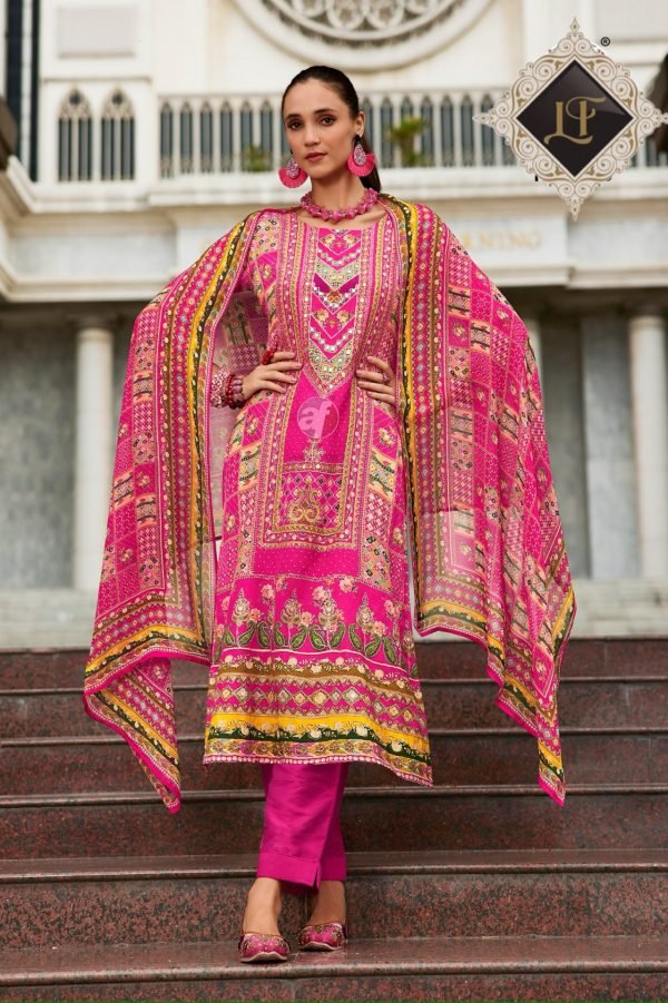 Digital Print Pure Crepe Suit - 3 Pc - Hot Pink